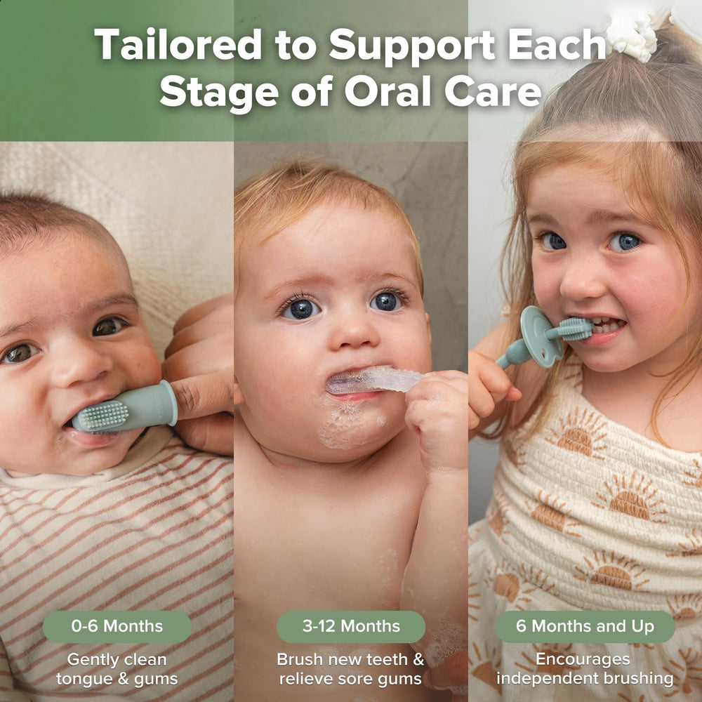 haakaa Training Toothbrush Set Pea Green – Stage 3 360° Silicone Baby Toothbrush (6 months and up)