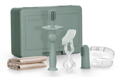 Close-up of soft silicone bristles from haakaa Training Toothbrush Set Pea Green
