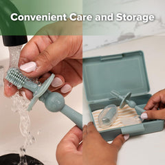 Suction base for upright storage – haakaa Pea Green toothbrush set