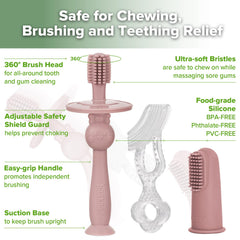 Close-up of soft silicone bristles on baby toothbrush