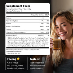 Close-up of HabitONE ingredients label for mushroom coffee blend