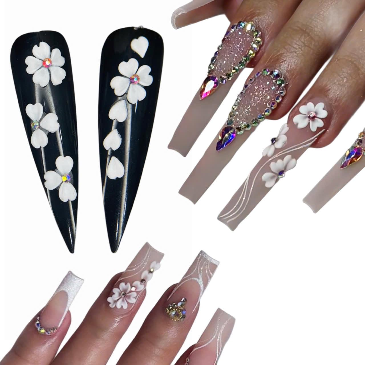 HaFLoNa white 3D flowers nail charms set for elegant wedding nail art
