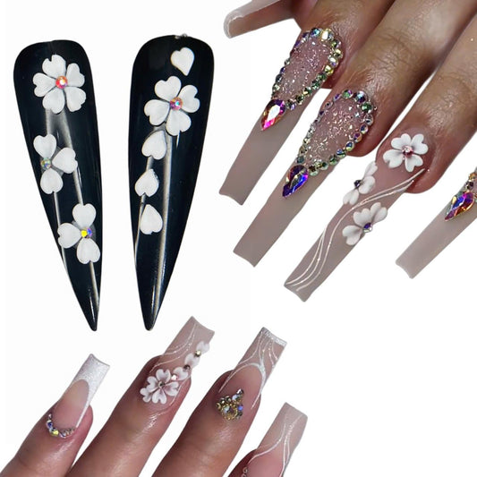 HaFLoNa white 3D flowers nail charms set for elegant wedding nail art