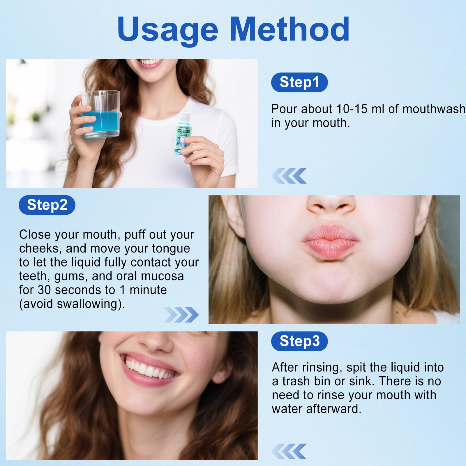 Display of 10-pack mini mouthwash travel bulk bottles