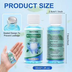 Close-up of alcohol-free mint mouthwash bottle