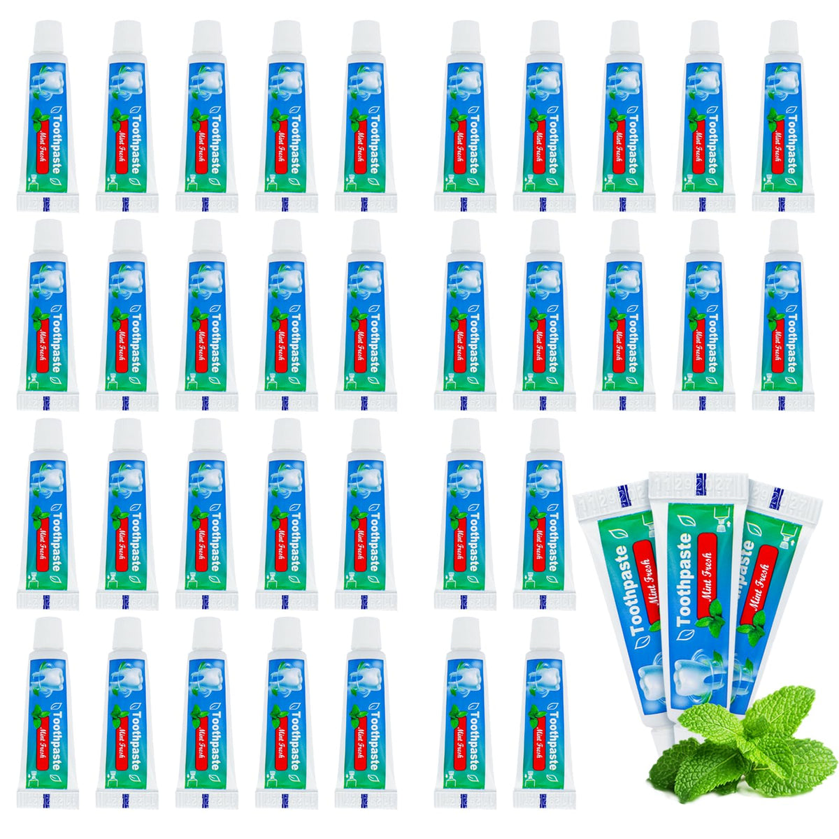Bulk pack of 30 individually wrapped toothpaste tubes