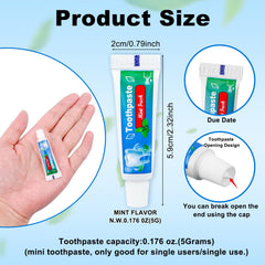 Travel-size toothpaste with dimensions 2.32 x 0.79 inches