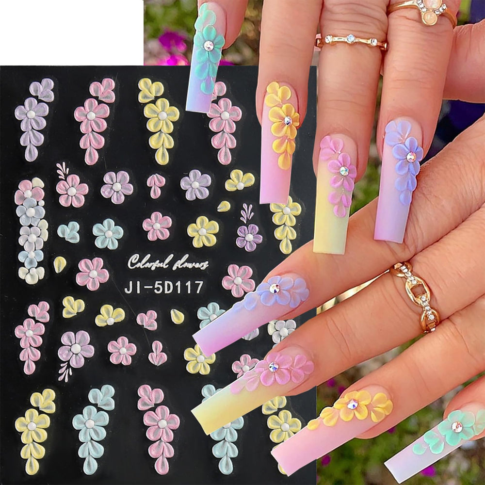 Haiidoak floral 5D embossed nail stickers for quick salon-style mani at home