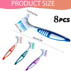 Angled brush head reaching denture areas