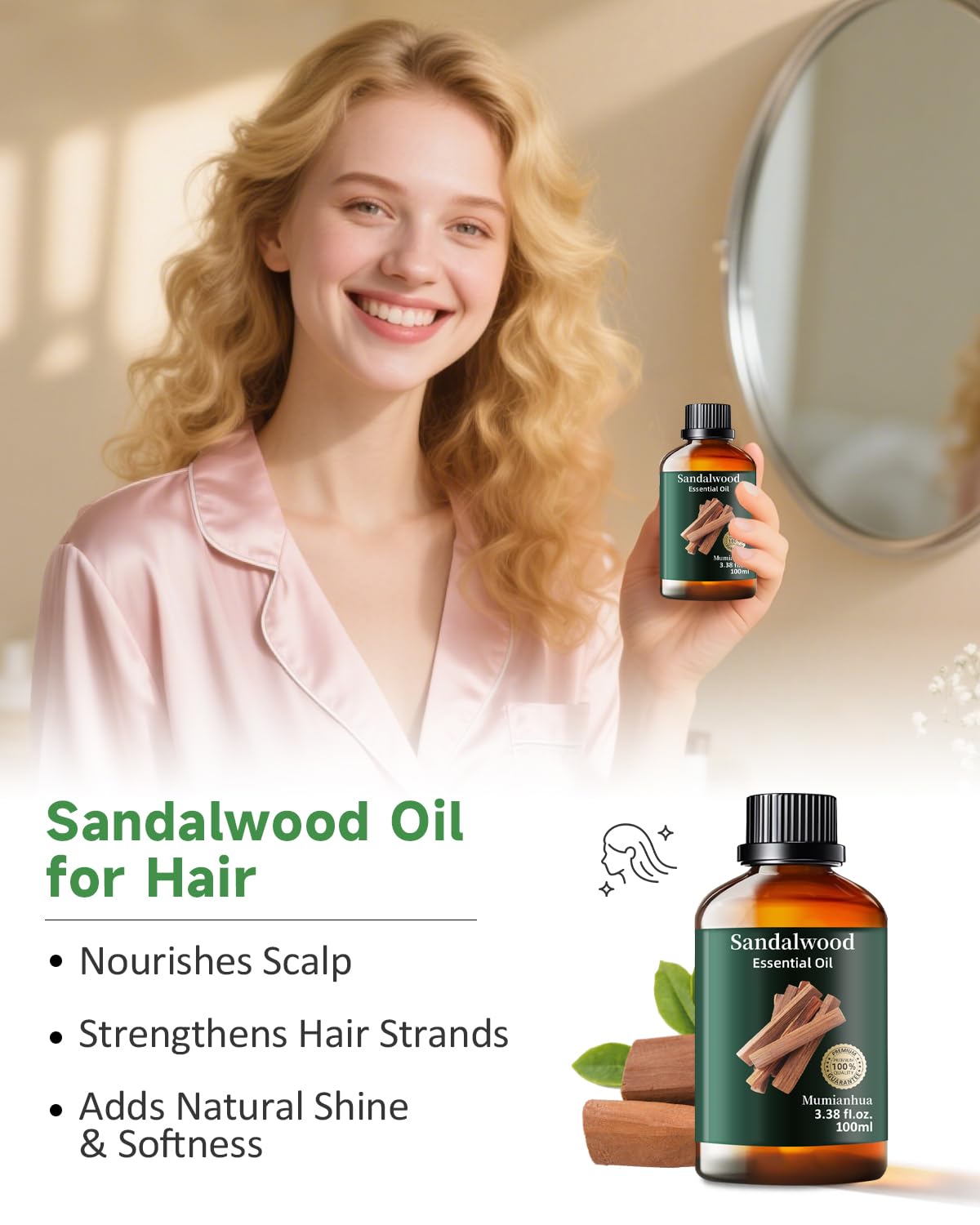 Sandalwood oil for hair care scalp treatment