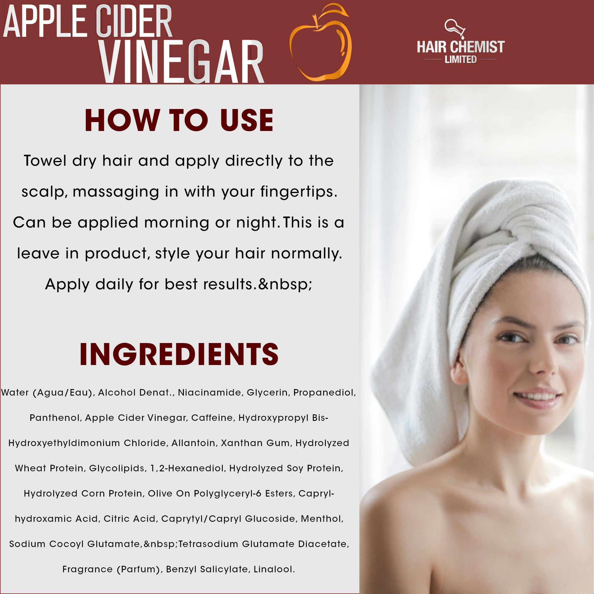 Hair Chemist Apple Cider Vinegar Scalp Stimulator ingredients focus on apple cider vinegar for cleansing