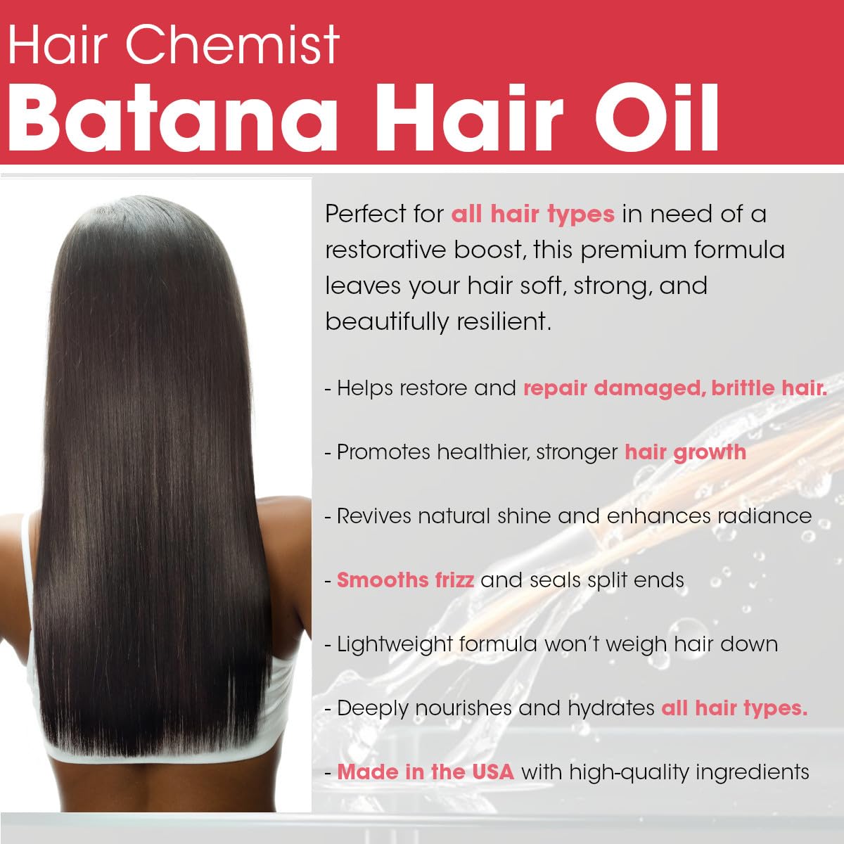 Hair Chemist Batana on hair application captures lightweight formula smoothing frizz.