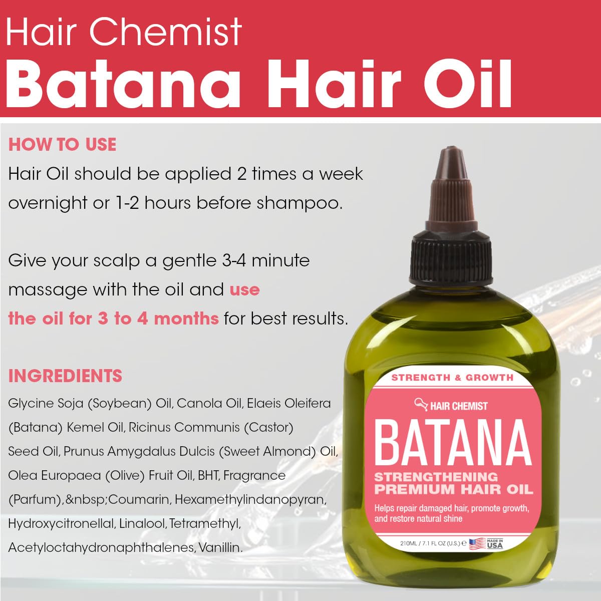 Hair Chemist Batana packaging Made in USA signals quality and easy dispensing.
