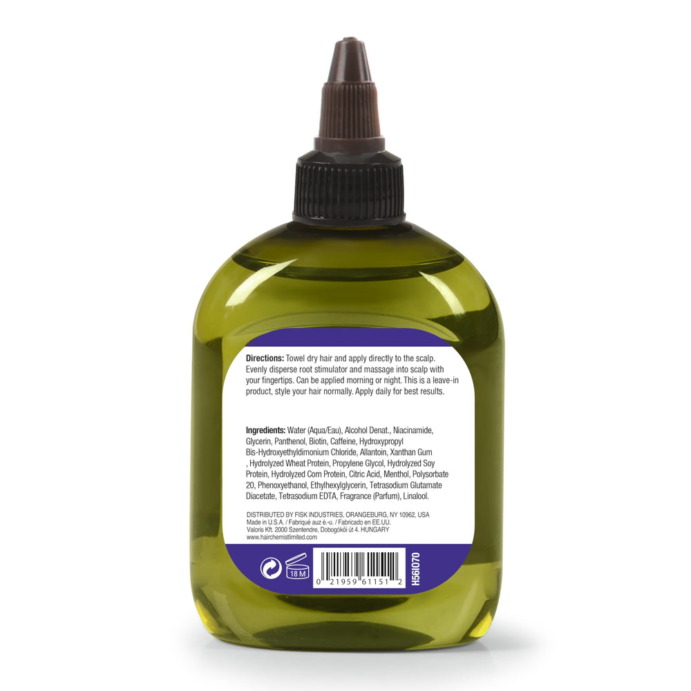Hair Chemist label closeup highlighting Biotin formula for healthier roots.