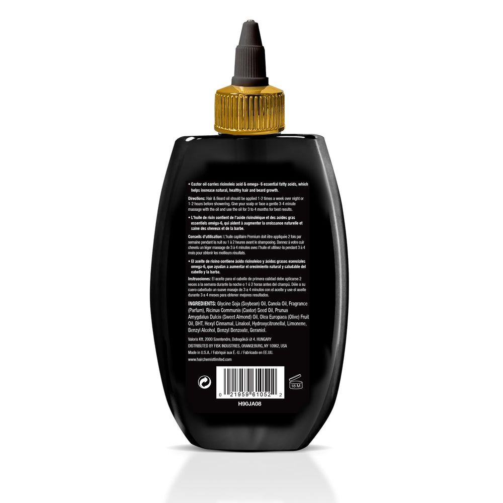 Hair Chemist Growth and Thickness beard application scene with oil dropper for moisturized facial hair.