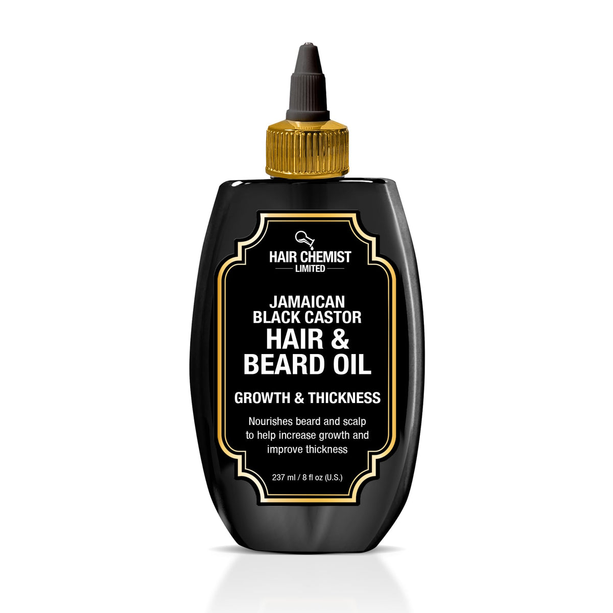 Hair Chemist Growth and Thickness oil bottle close-up, showcasing nourishment.
