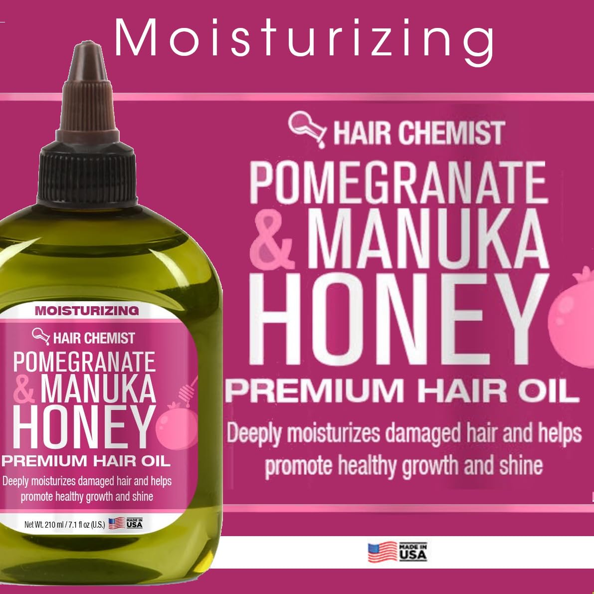 Hair Chemist moisturizing oil packaging highlights easy dispensing and premium formula