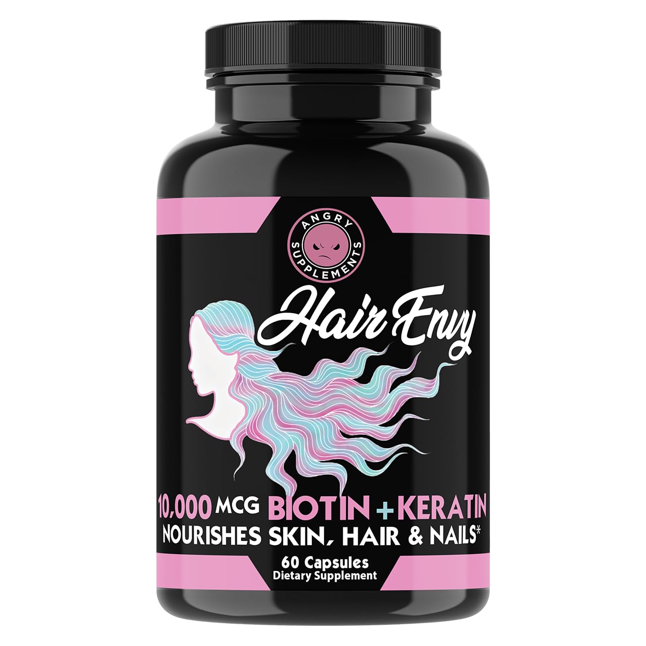 Close-up of Hair Envy AM capsules bottle