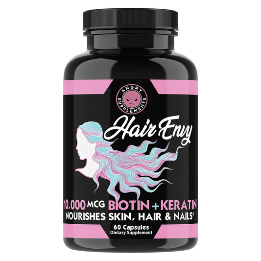 Close-up of Hair Envy AM capsules bottle