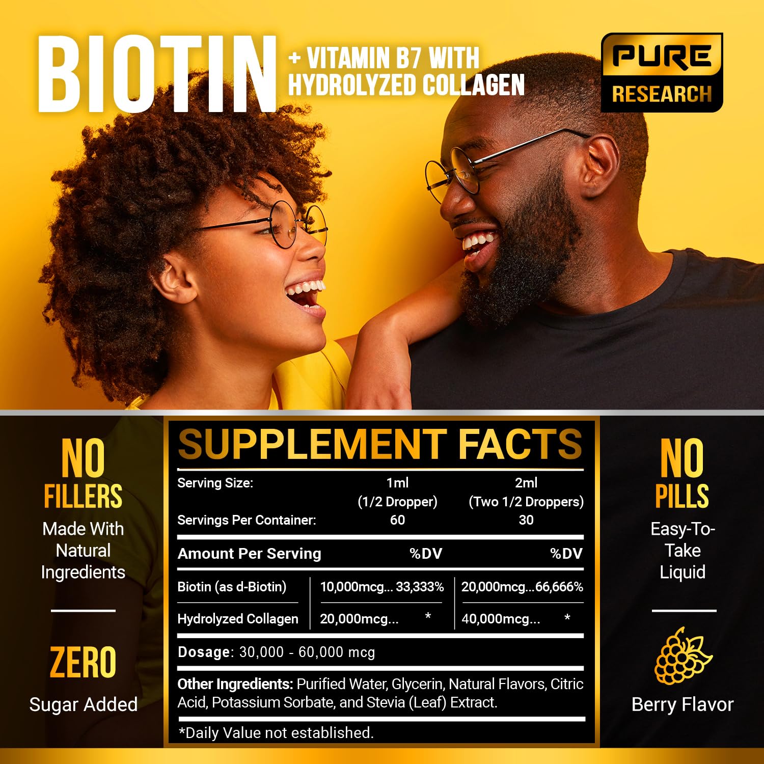 Hair and nails health benefits graphic with supplement bottle