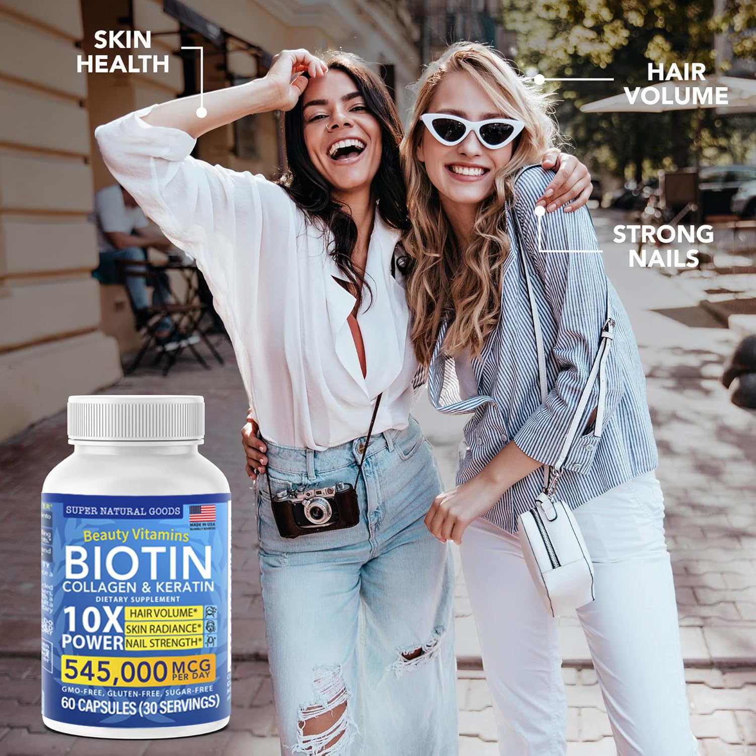 Illustration of hair growth vitamins for women and men