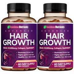 Rainbow Nutrients Hair Growth Vitamins bottle with 2-pack packaging
