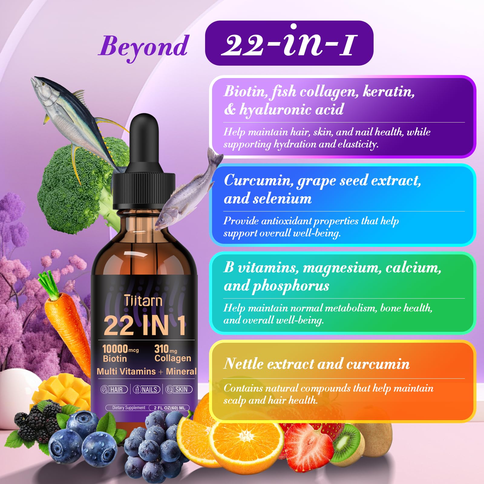 Illustration of benefits for hair, skin, and nails