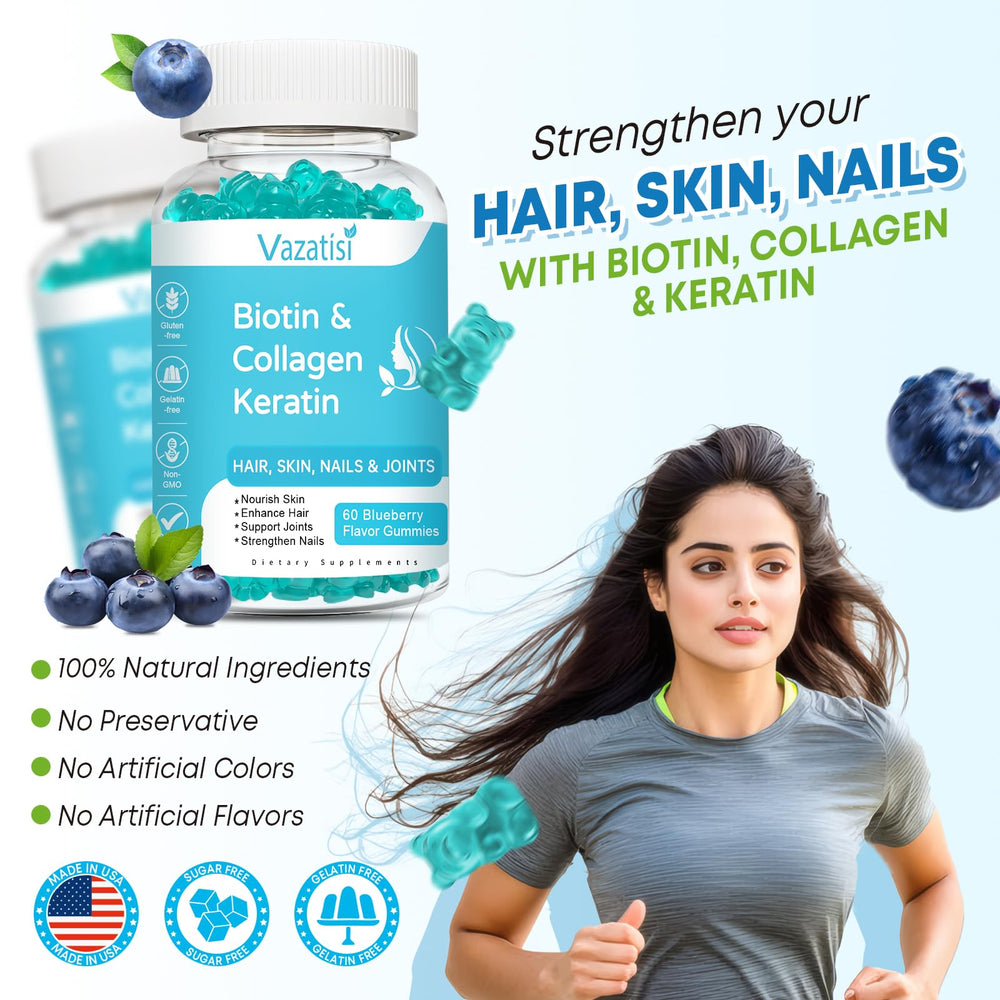 Illustration of hair, skin and nails benefits from Biotin gummies
