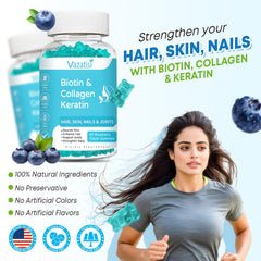 Illustration of hair, skin and nails benefits from Biotin gummies
