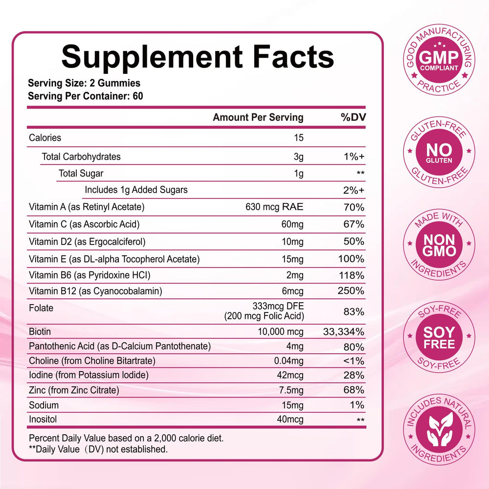 Close-up of strawberry-flavored biotin gummy