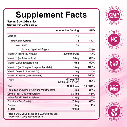 Close-up of strawberry-flavored biotin gummy