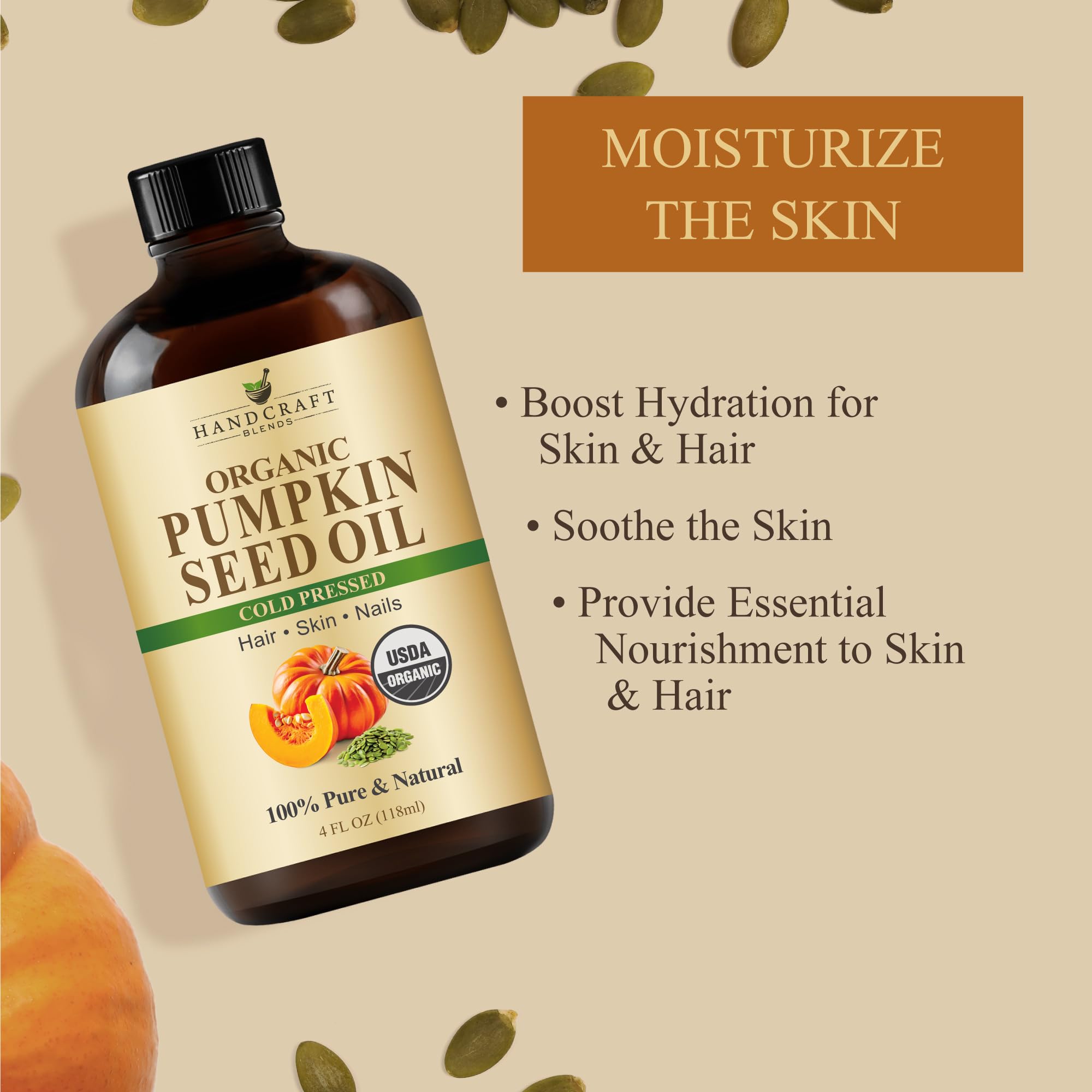 Hair, skin, and nails benefiting from pumpkin seed oil use