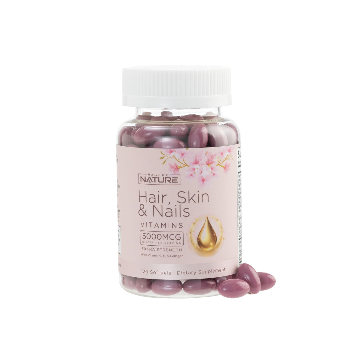 Hair Skin and Nails vitamins bottle showing 5000mcg Biotin
