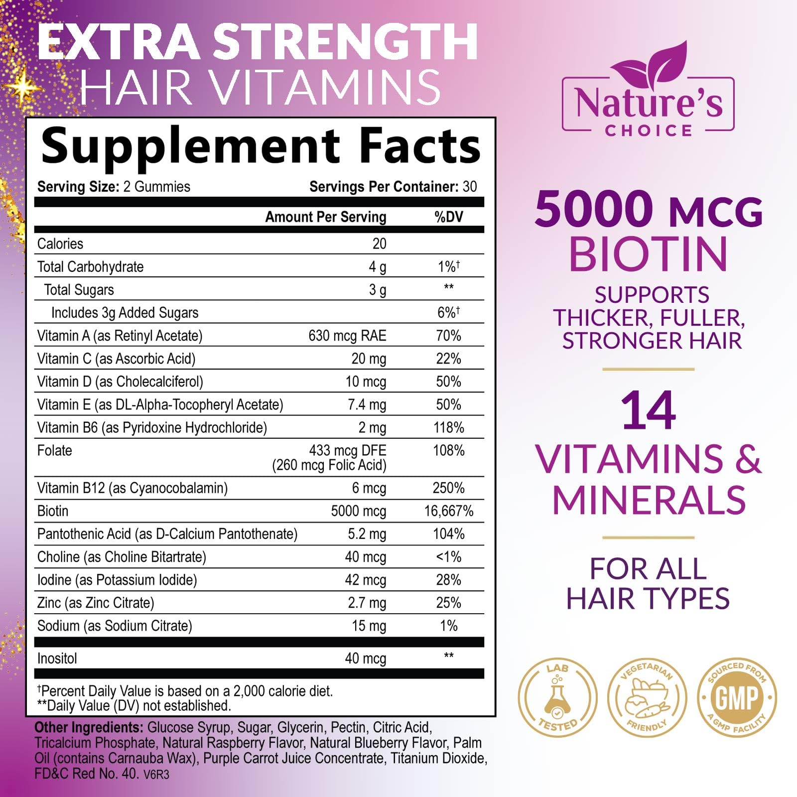 Box packaging next to the bottle for Hair Vitamin Gummies