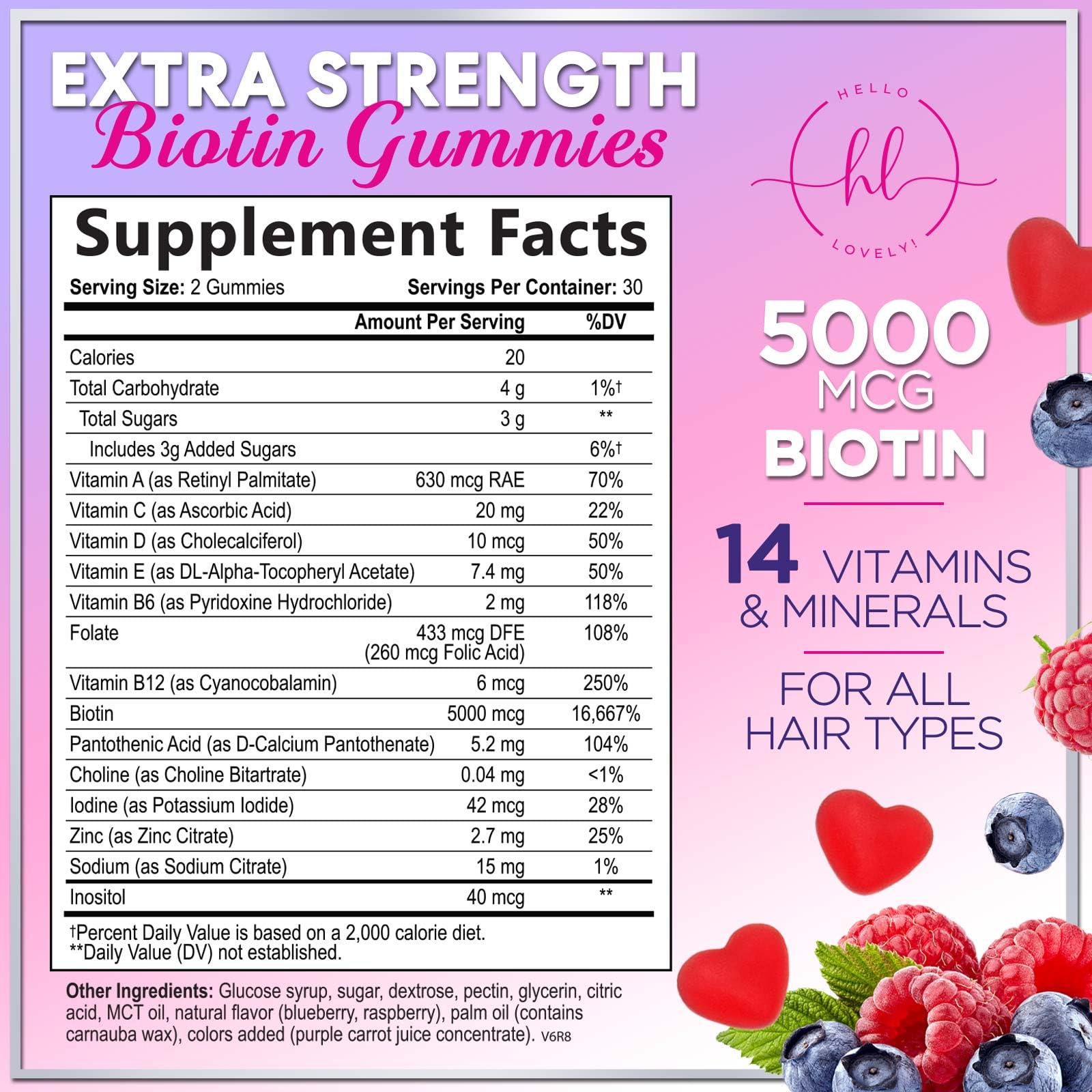 Close-up of hair vitamins gummies with biotin 5000 mcg