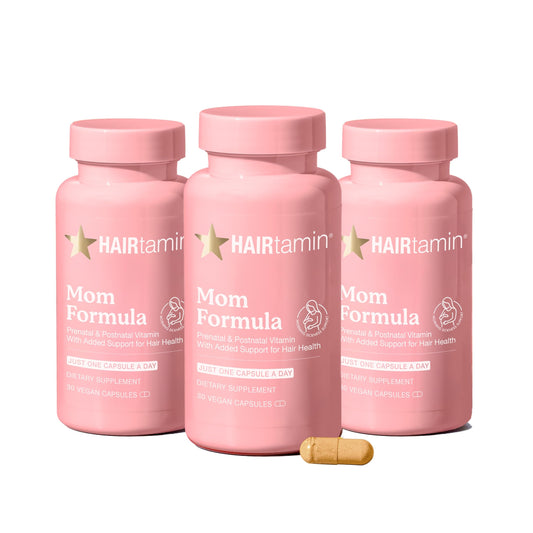 HAIRtamin MOM vegan prenatal/postnatal multivitamins bottle