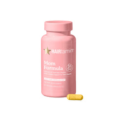 HAIRtamin MOM vegan prenatal and postnatal multivitamin bottle and packaging