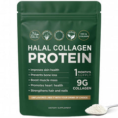 Front view of Halal Collagen Protein Powder packaging – 30 servings
