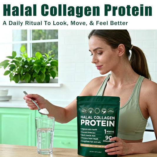 Scoop of Halal Collagen Protein Powder with scoop