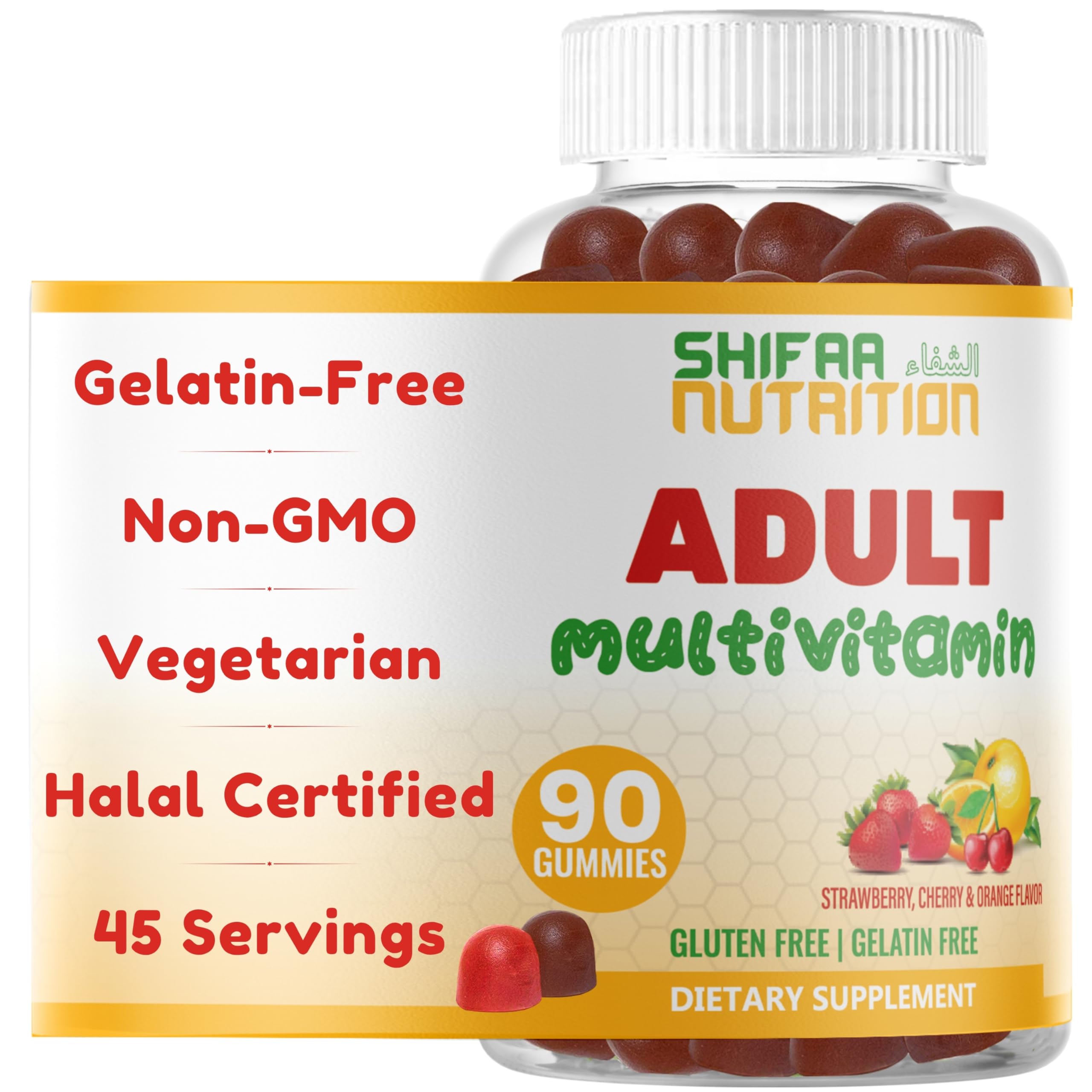 Bottle of halal-certified multivitamin gummies for women and men