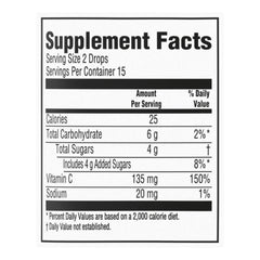 Each two-drop serving provides 135 mg vitamin C (150% DV)