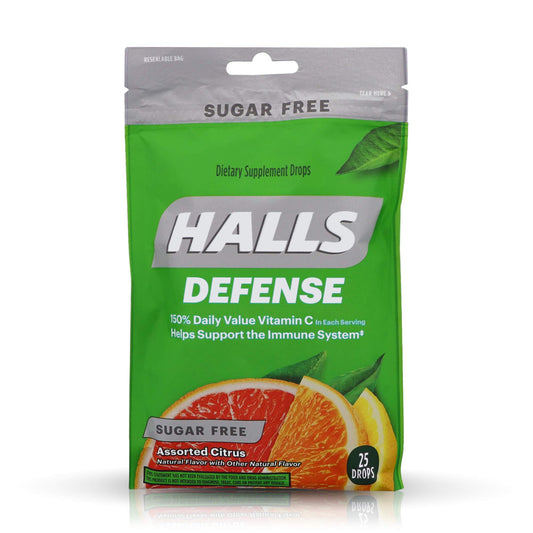 Halls Defense Vitamin C Drops Sugar Free Assorted Citrus 25-count, 4-pack