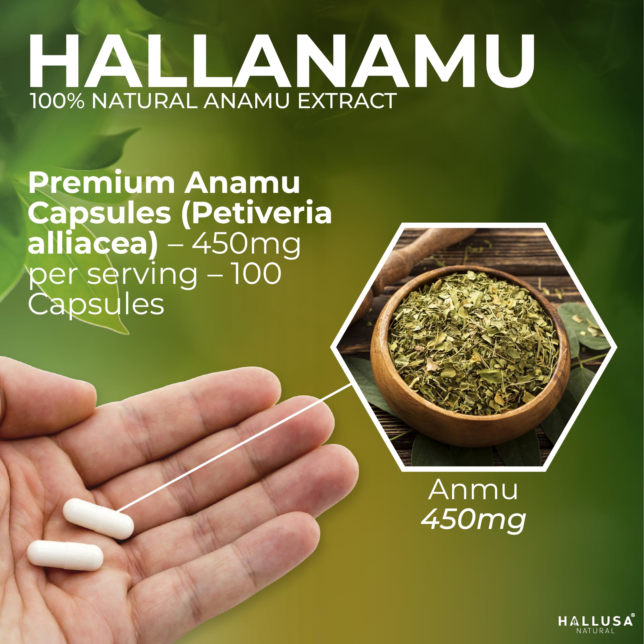 Anamu supplement bottle with 100 capsules