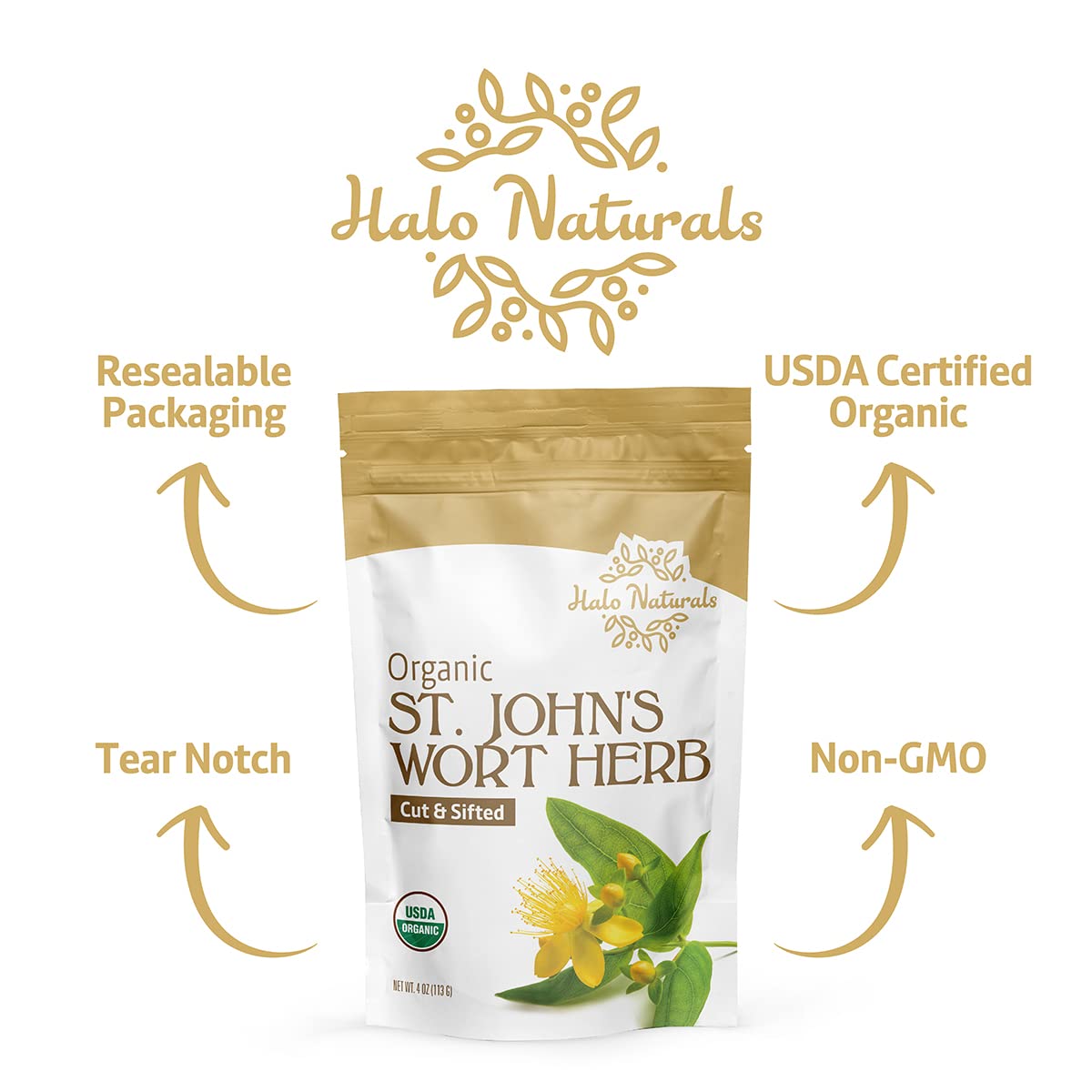 USDA Organic seal on Halo Naturals St. John's Wort label