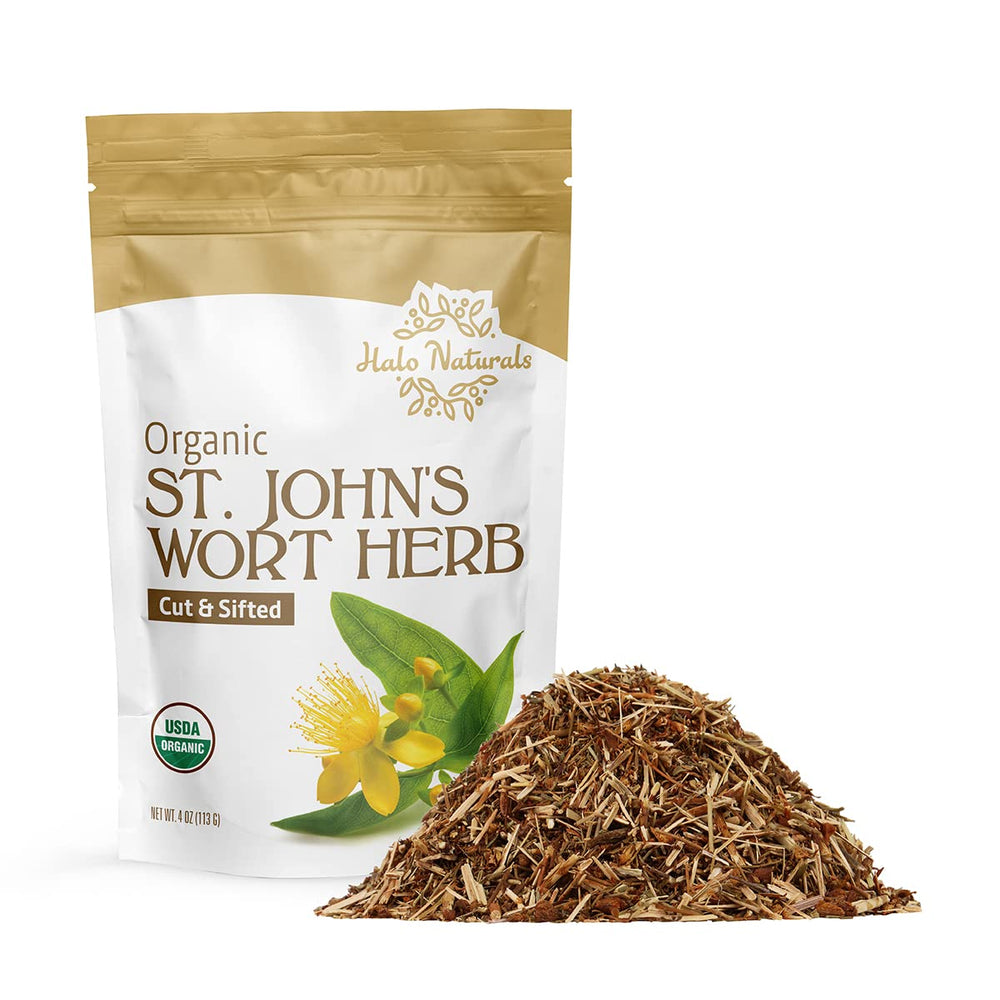 Front view of Halo Naturals St. John's Wort 4 oz resealable pouch