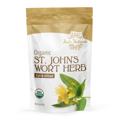 Bulk cut and sifted St. John's Wort herb in 4 oz packaging