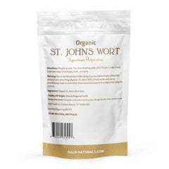 Close-up of Halo Naturals St. John's Wort label showing product details