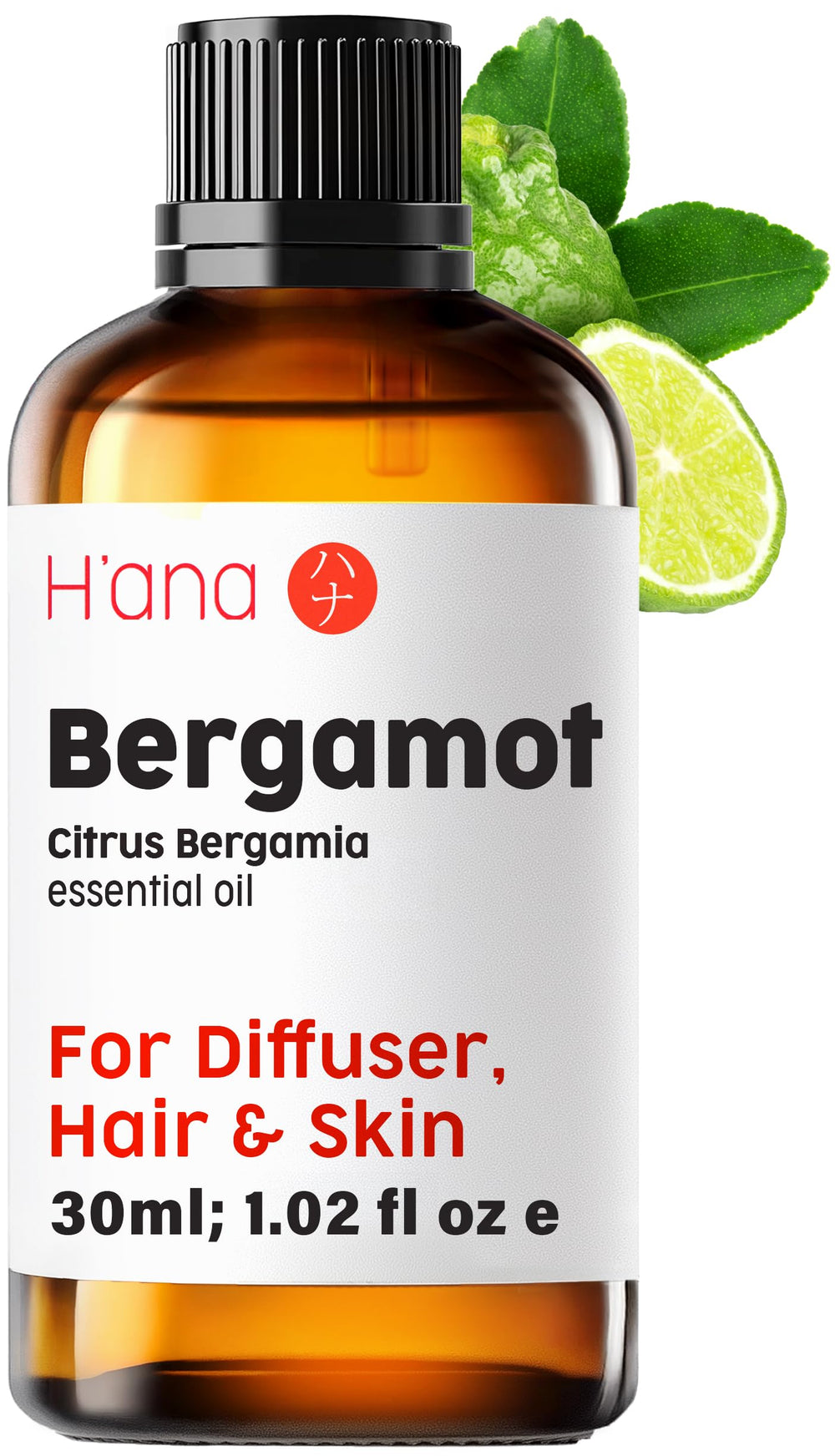 H'ana Bergamot Essential Oil bottle shown with diffuser