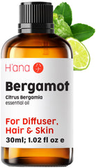H'ana Bergamot Essential Oil bottle shown with diffuser