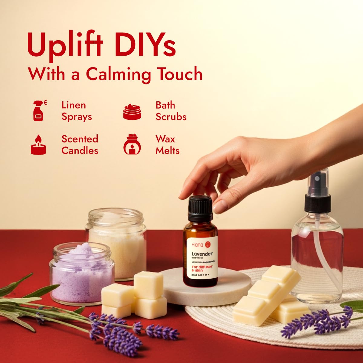 DIY lavender products including candles and soaps